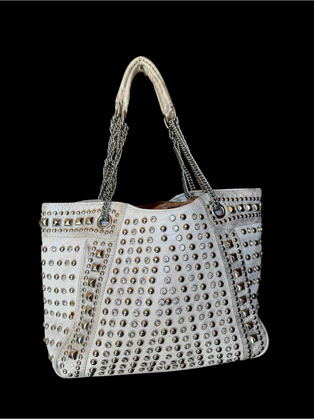 Julia & Michael White Studded Tote with Chain Handles